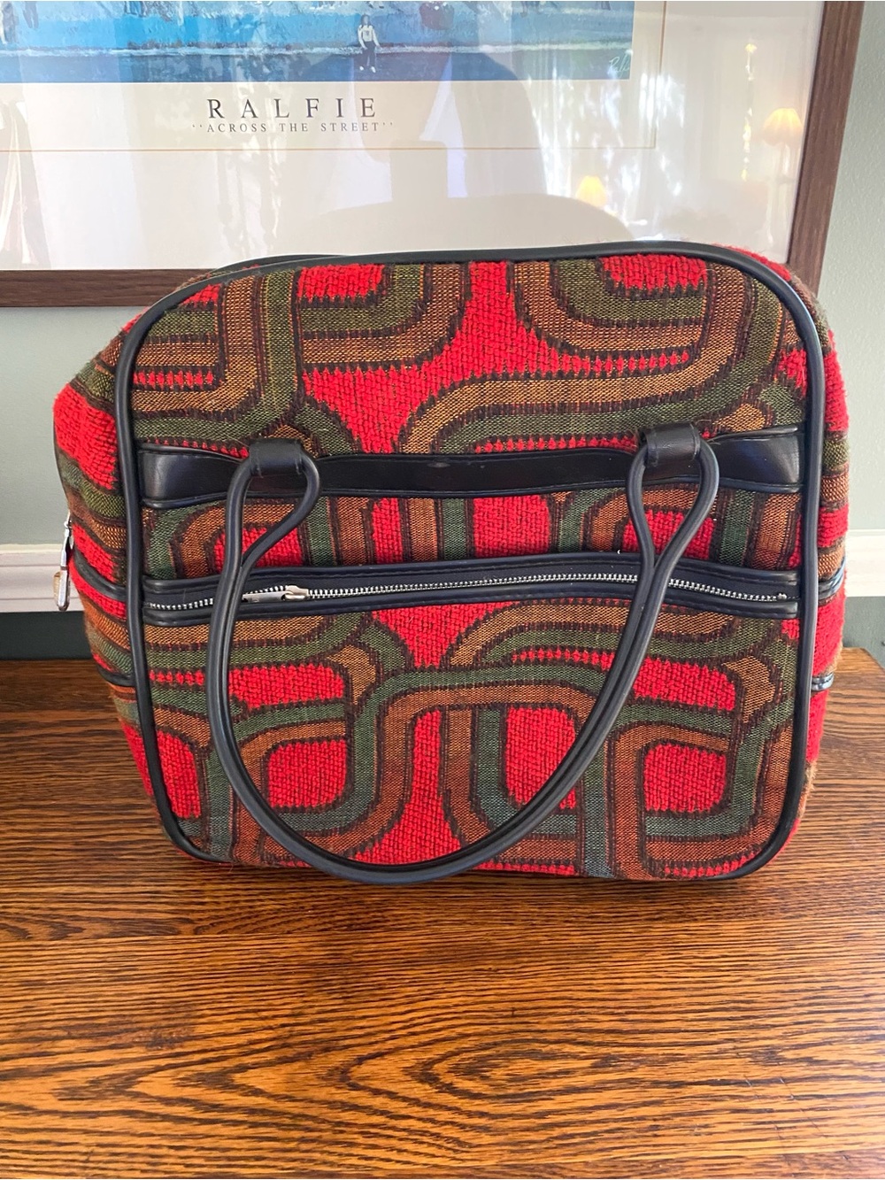 Vintage MCM Colorful Travel Bag Overnight Bag Mod Geometric Design